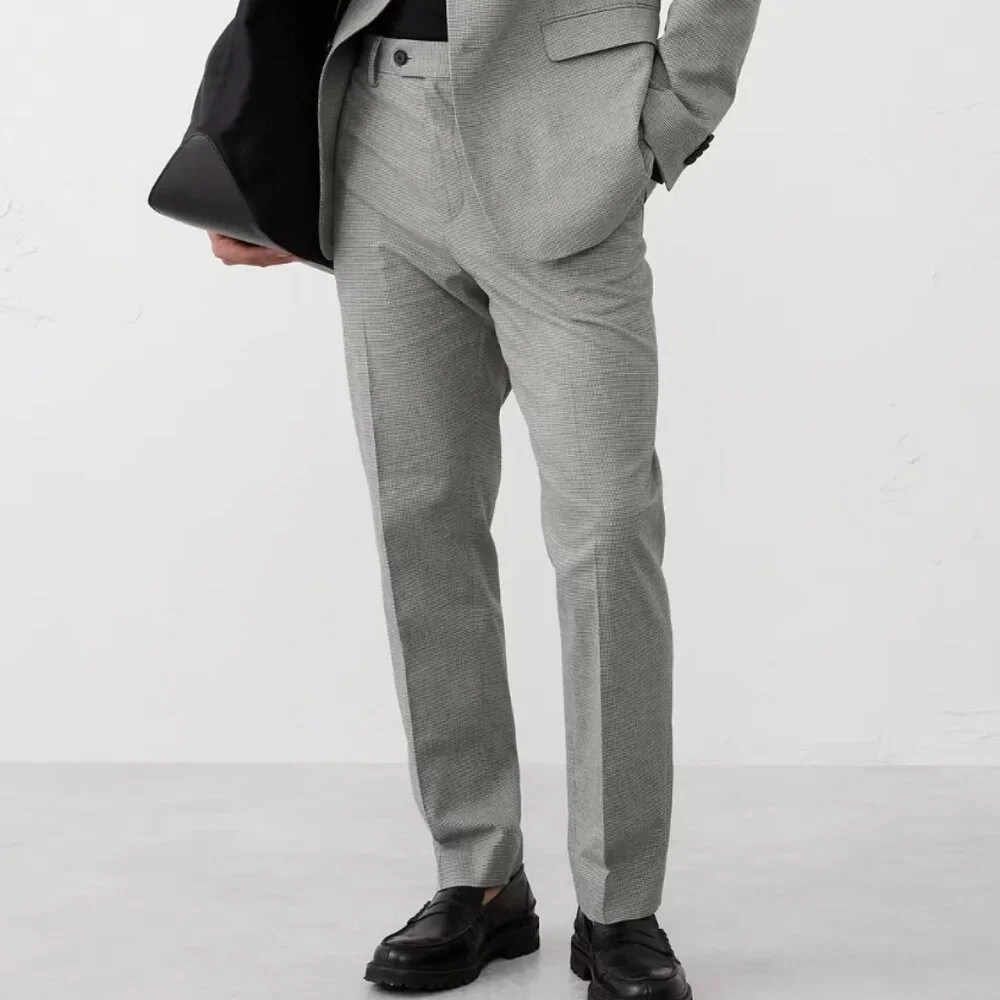 Banana Republic Factory Tailored-Fit Linen-Blend Houndstooth Suit Trouser, 34x30
